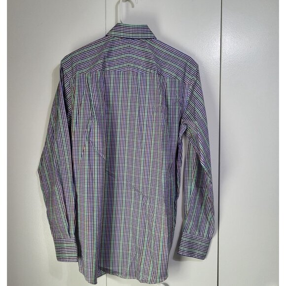 J. McLaughlin Button Down Dress Shirt Men's SZ Small Checkered Colorful Print - Picture 2 of 7